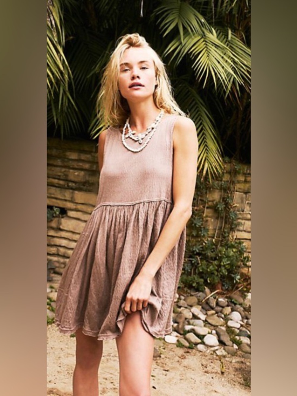 Free People Beach Obsessed Sleeveless Mini Dress in Tan